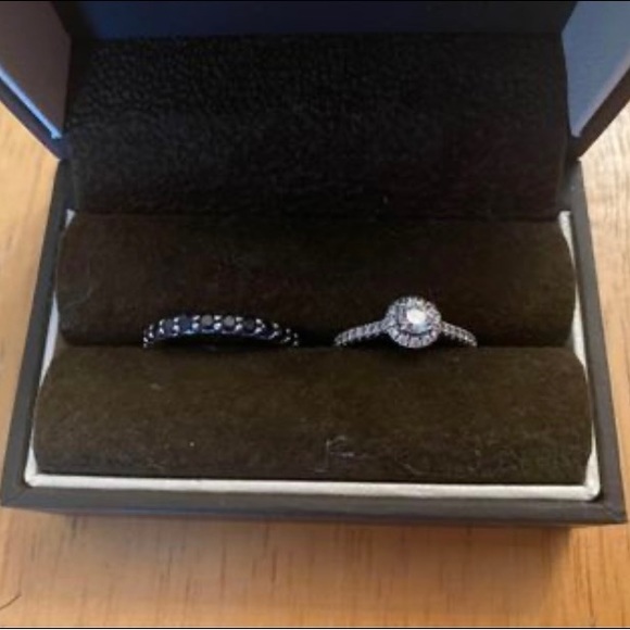 Wedding band set size 5. Wedding band is custom made with sapphires. - Picture 1 of 3